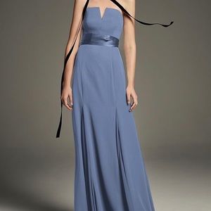 V-Wire Crepe Mermaid Bridesmaid Dress- Slate Blue.